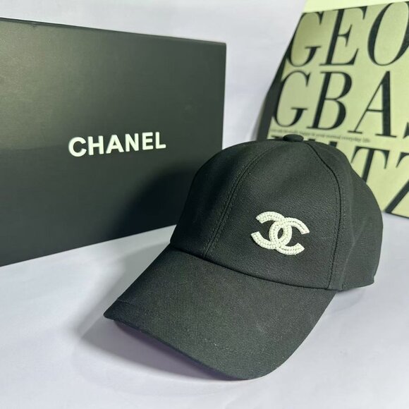 CHANEL Black Cap with Silver Logo - Picture 1 of 8